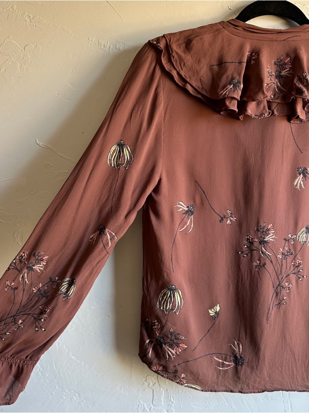 Little Moon Brown Floral Ruffle Blouse Earthy Coquette Cottagecore Prairie XS? - Picture 10 of 11
